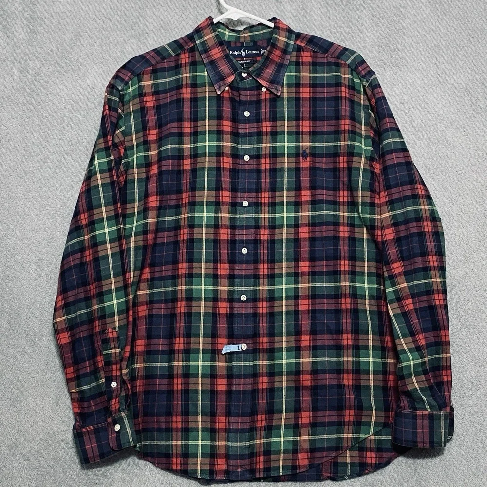 Polo Ralph Lauren Men's Shirt XXL Classic Fit Plaid Oxford Red Green Button