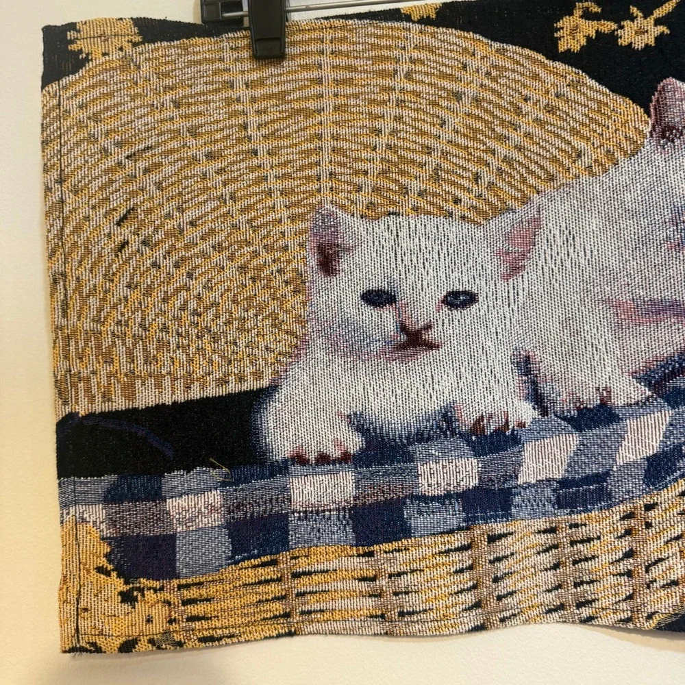 Two Nidico Cat Lover Tapestry Placemat White‎ Kittens Basket NWT NOS