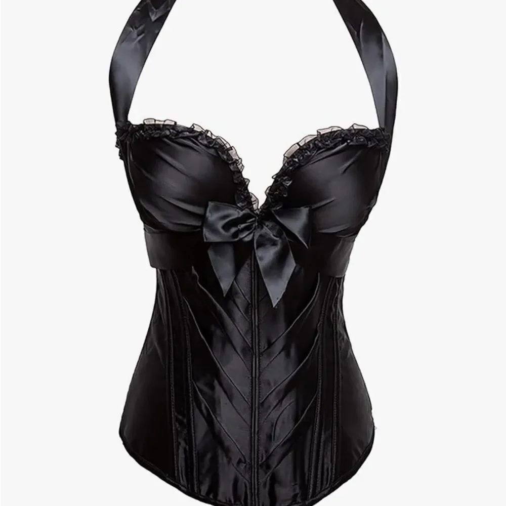 Black Lace Up Corset Waist Cincher M
