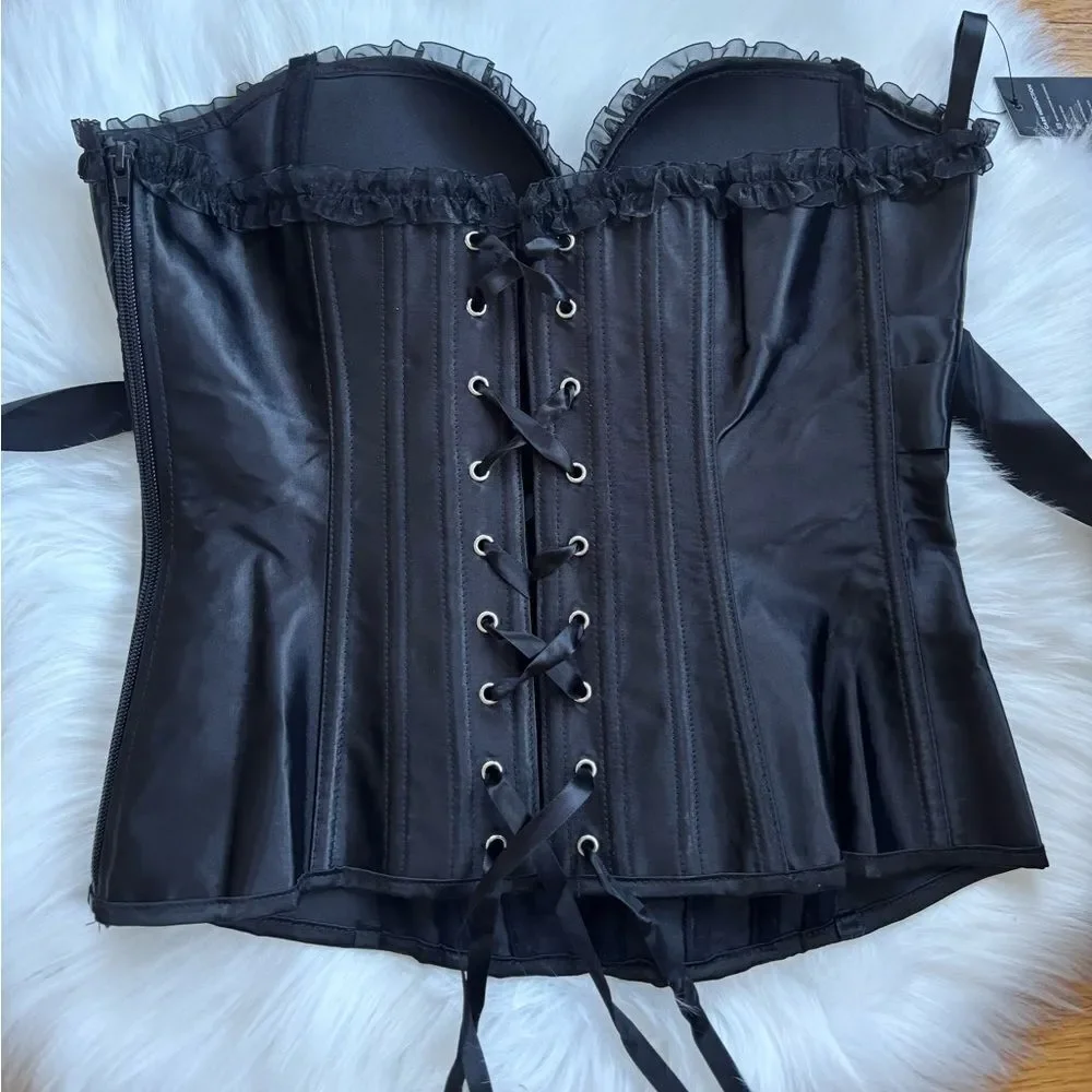 Black Lace Up Corset Waist Cincher M