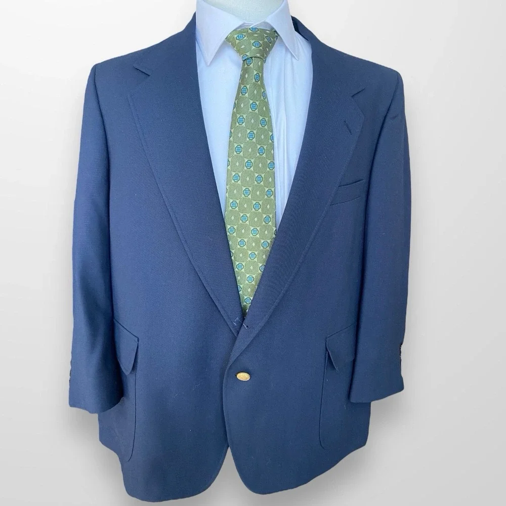 Vintage Warren Sewell Blazer Mens 46 Navy Blue‎ Gold Buttons Suit Jacket