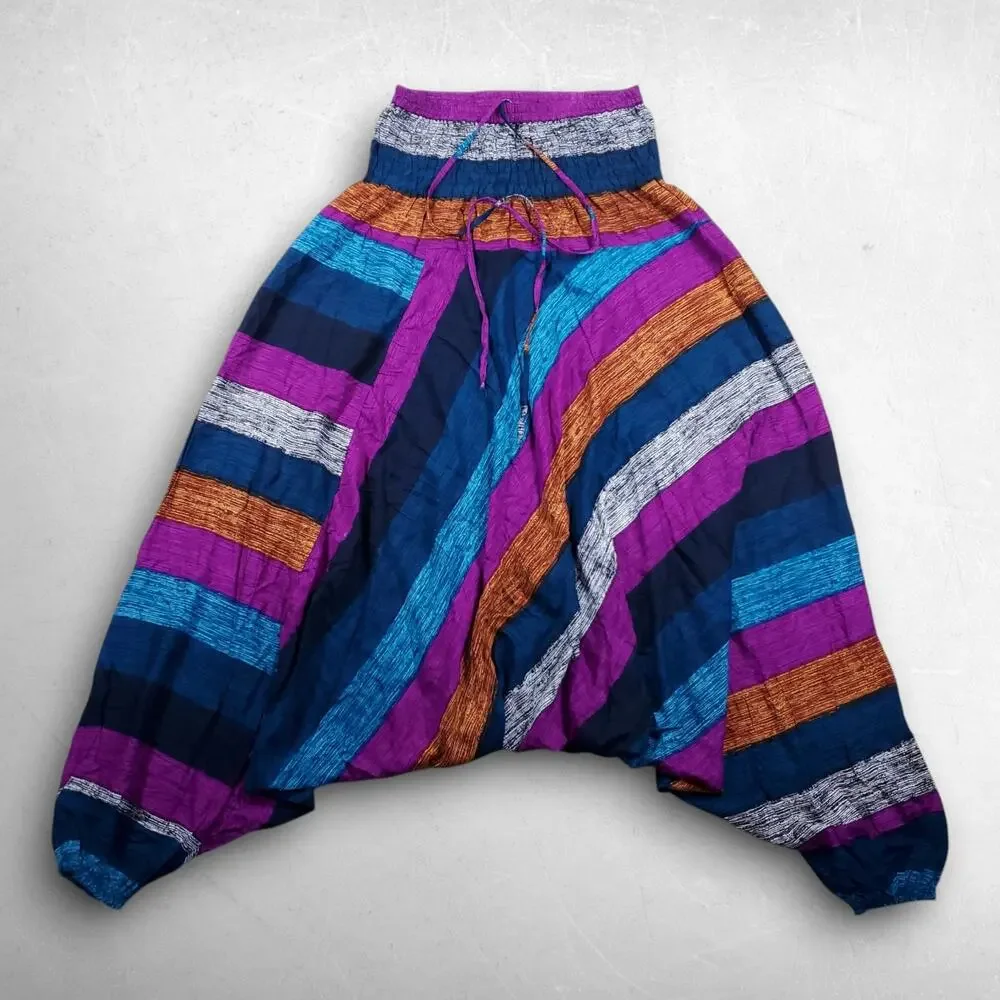 2-in-1 Jumpsuit Harem Pants Unisex OS Multicolor Smocked High Waist Boho Lounge