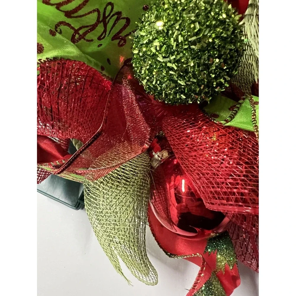Pair Christmas Mesh Wreath With Lights & Glittery‎ Ornaments