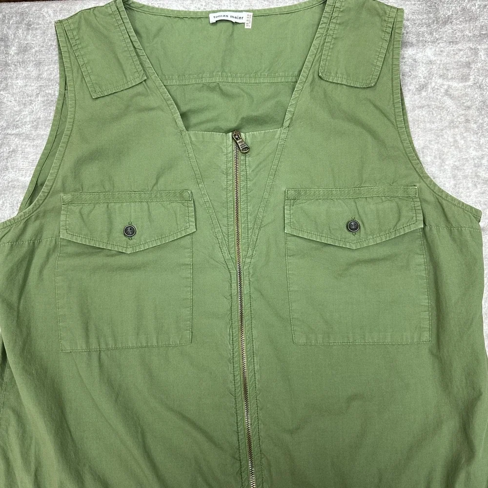 Tomas Maier Dress Womens 8 Green Utility Sleeveless Zip Front Pockets Made Italy