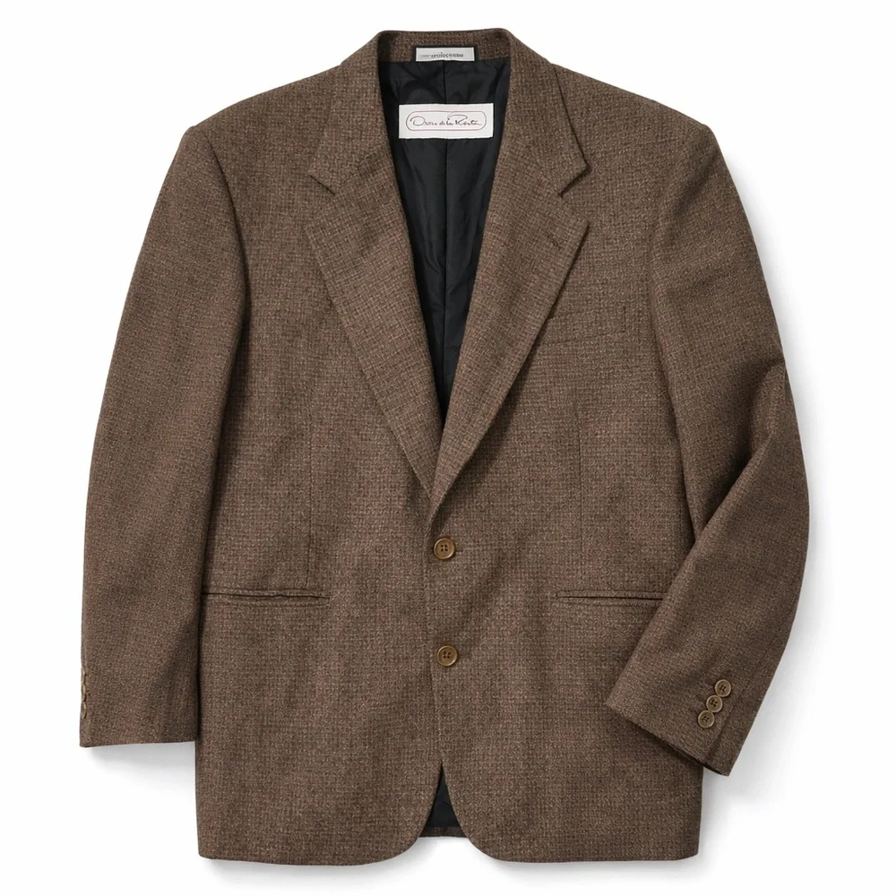 Oscar de la Renta Brown Herringbone Wool Blazer 42R 44R L (No Size Tag)