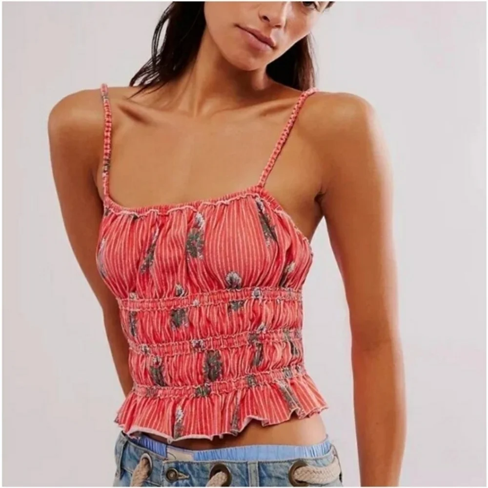 NWOT|Free People|We The Free| Dolce Vita Floral Pink Fitted Tank 100% Cotton