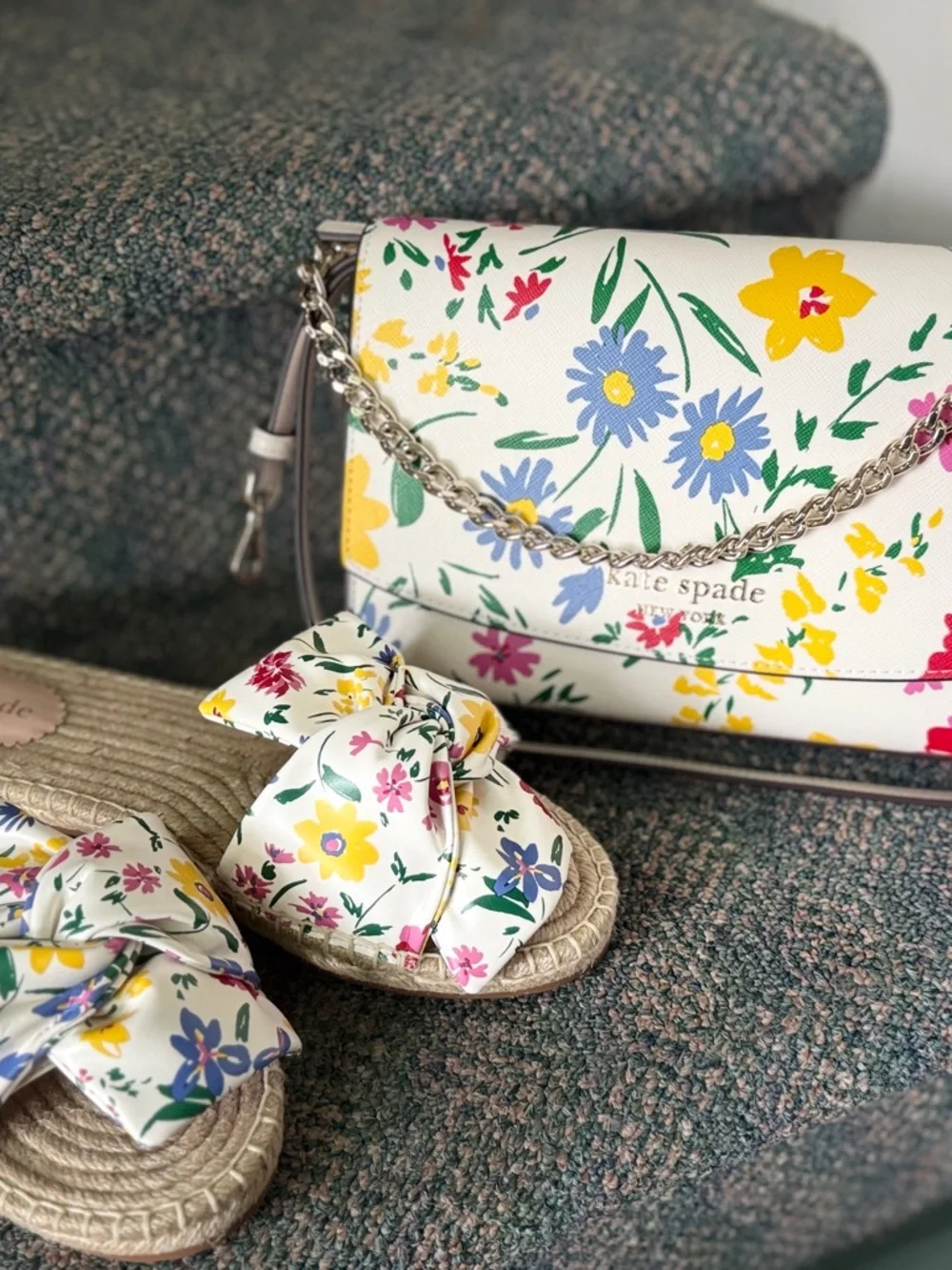 Kate Spade White Floral Crossbody & Matching Slide Sandals 8.5 Mother’s‎ Day