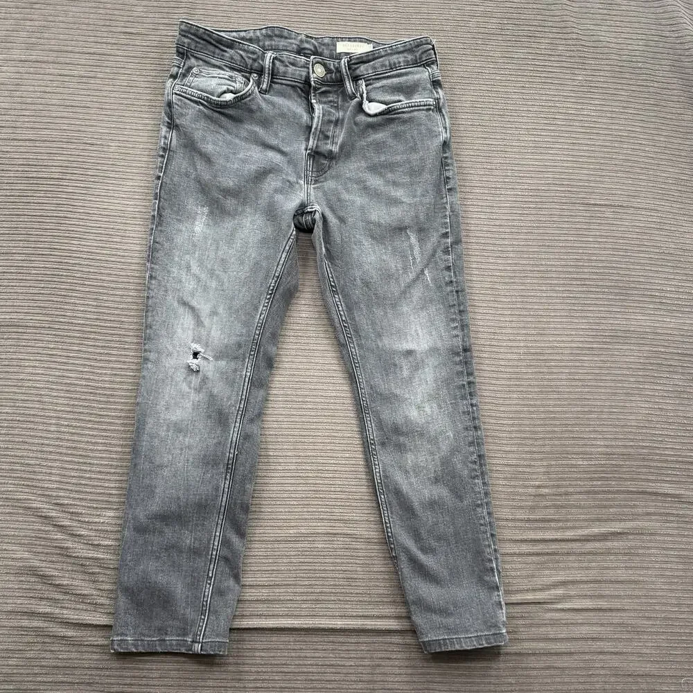 AllSaints Rex Jeans‎ Men 30/26 Gray Cotton Button Fly Distressed Designer.
