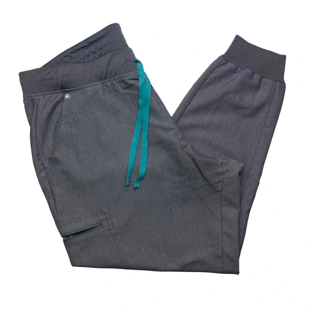 Figs Charcoal Joggers with Teal Drawstrings‎