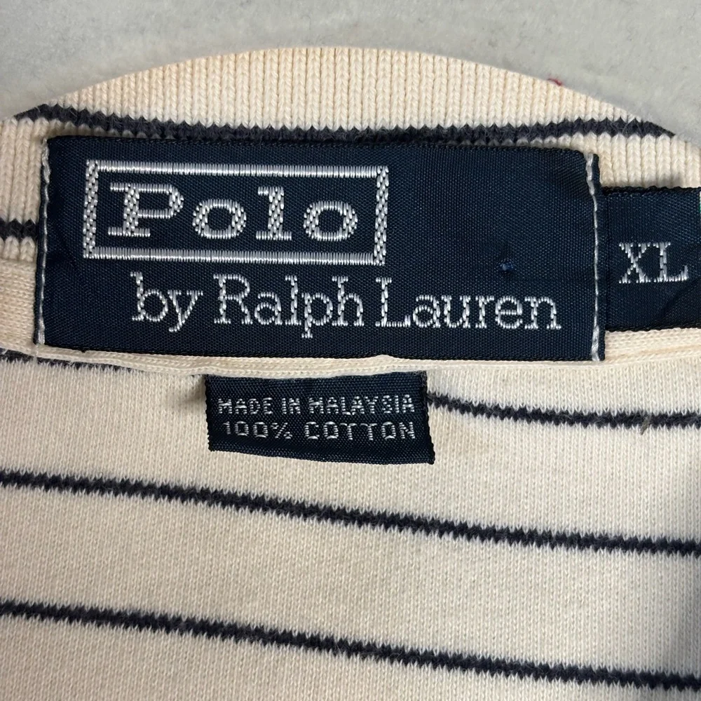 Polo Ralph Lauren cream and Blue Striped Cotton Polo Shirt Mens XL‎
