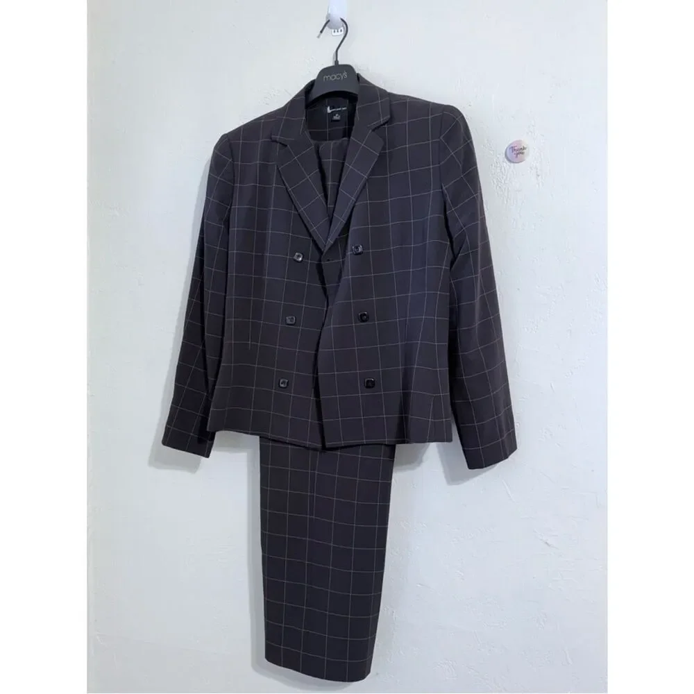 Vintage Larry Levine Windowpane 2-Piece Pantsuit - Double Breasted Blazer Set