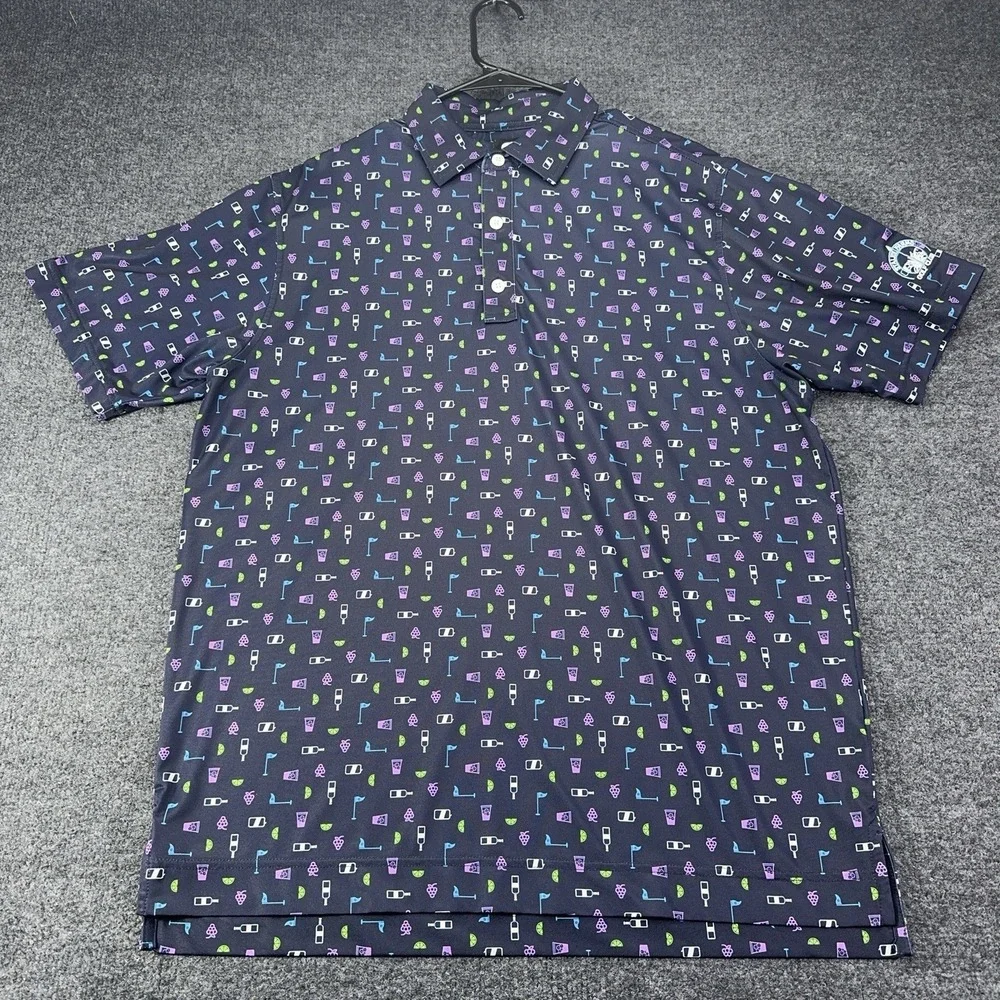 FootJoy FJ Polo Mens Medium Blue Purple Wine Pattern Golf Performance