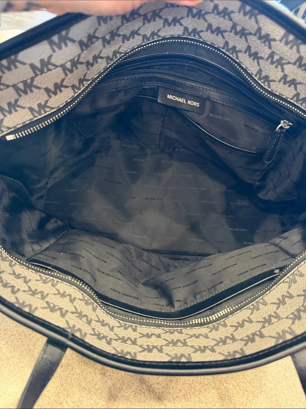 Michael Kors Black &Gray MK Logo Tote with Black Handles large