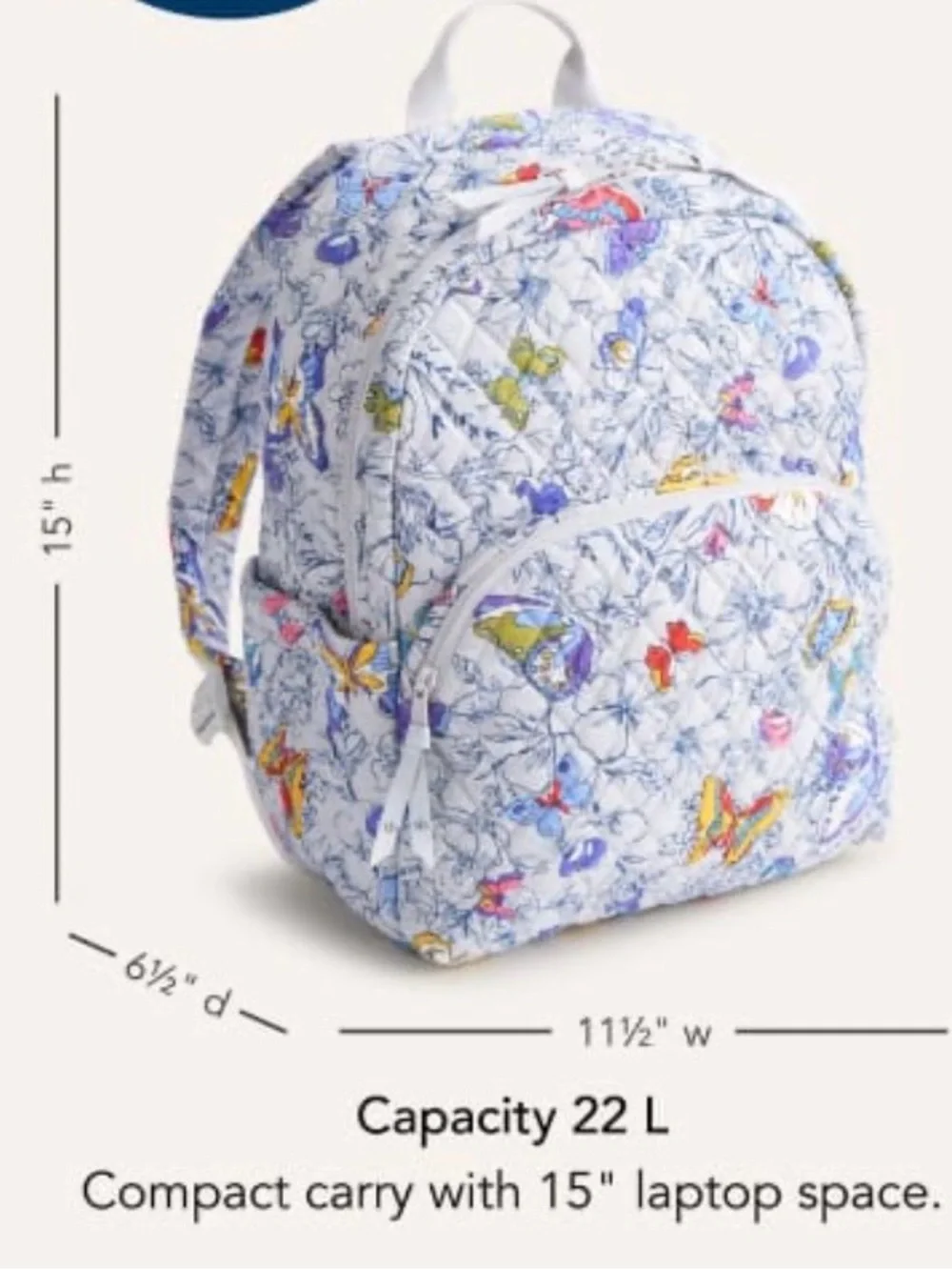 Vera Bradley Quilted Butterfly Floral Backpack - Light Blue, Yellow, Purple