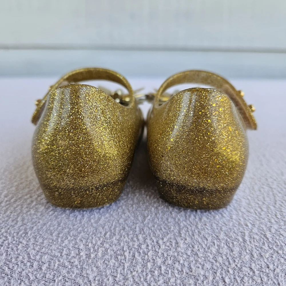 Mini Melissa Ultragirl Butterfly Gold Mary Jane Jelly Flats SZ 6 Hook & Loop