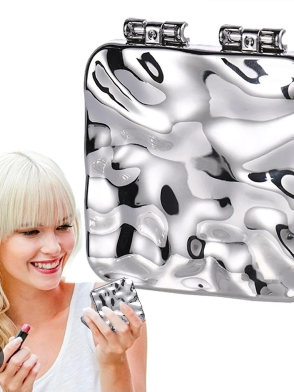 Electroplated Foldable Compact Mirror in Silver BNIB
