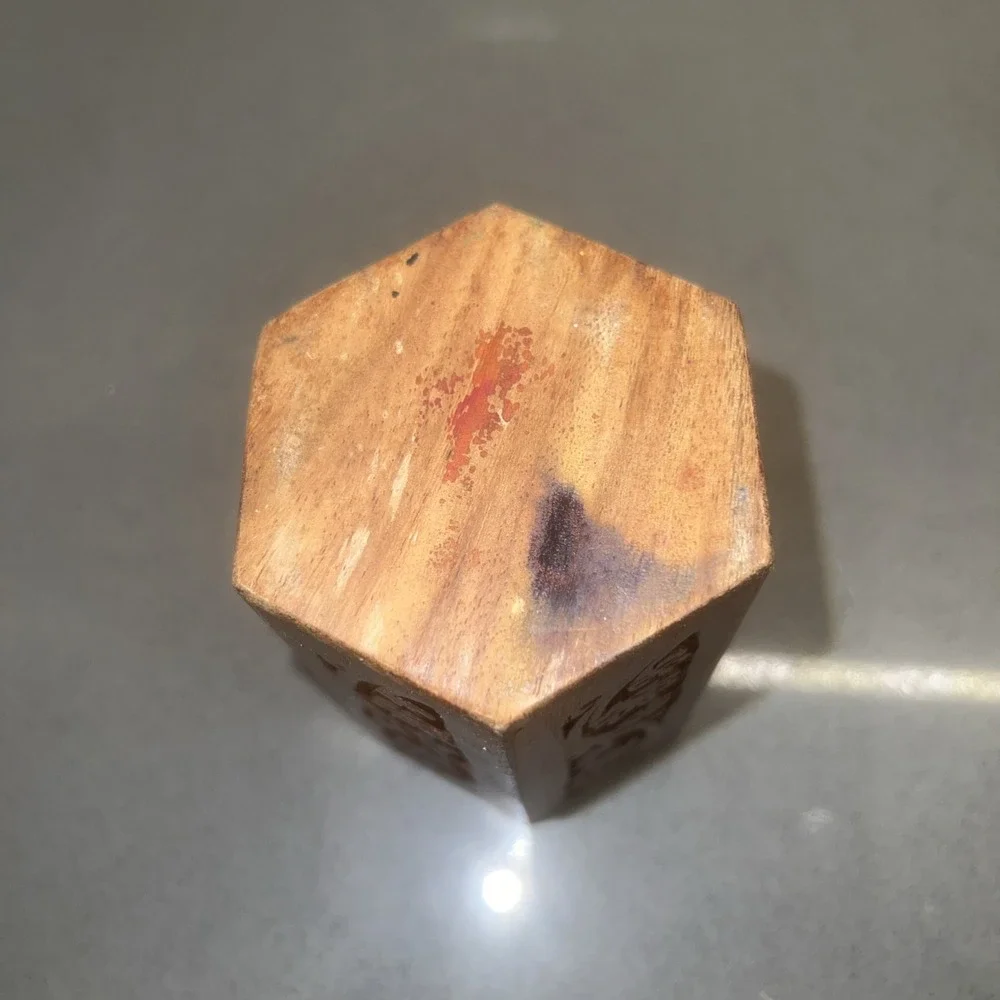 Vintage Wooden Hexagon Hand Carved Pencil Holder Decorative Collectible 4