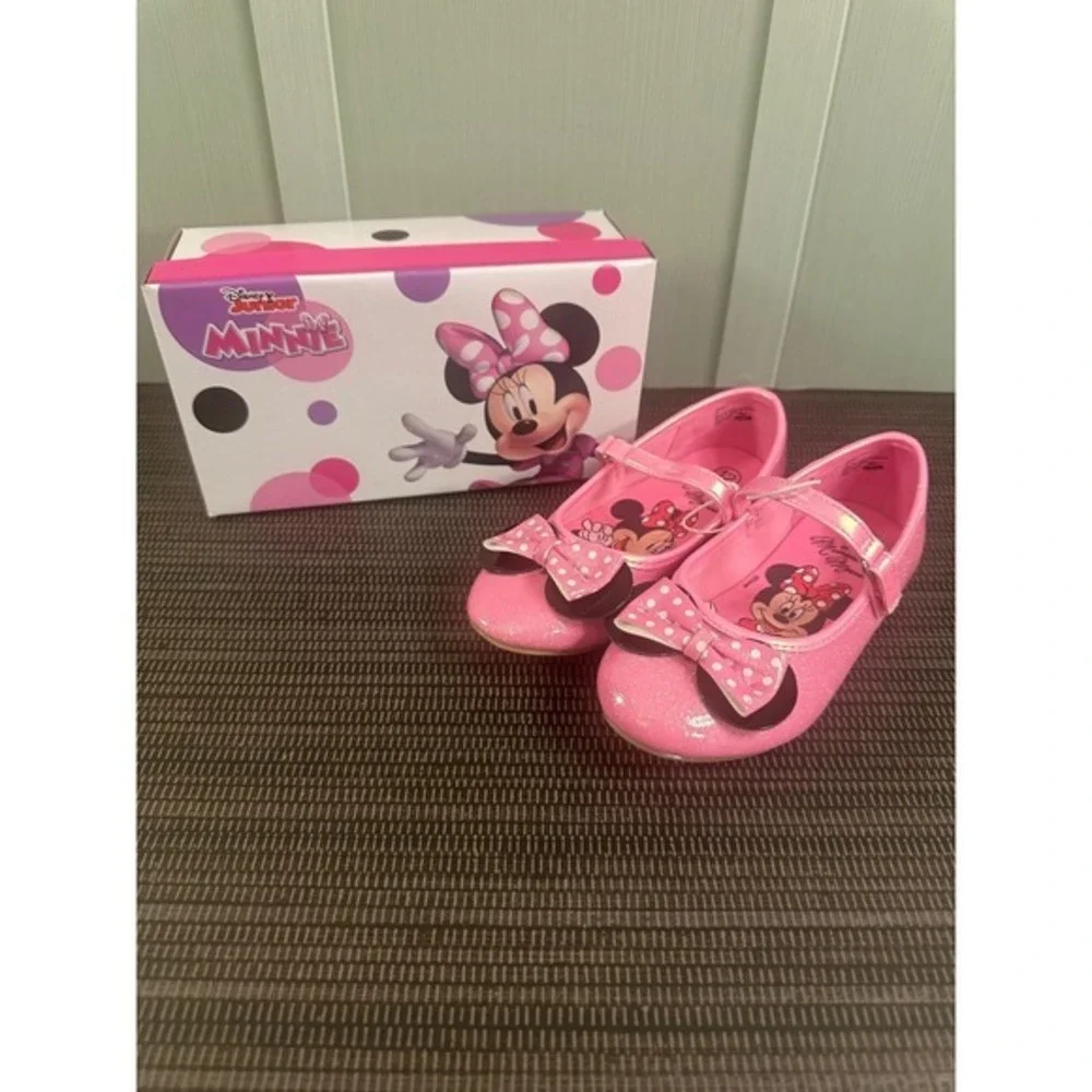 Disney Minnie Mouse Pink Glitter Mary Jane Ballet Flats Girls Size 12 New in Box