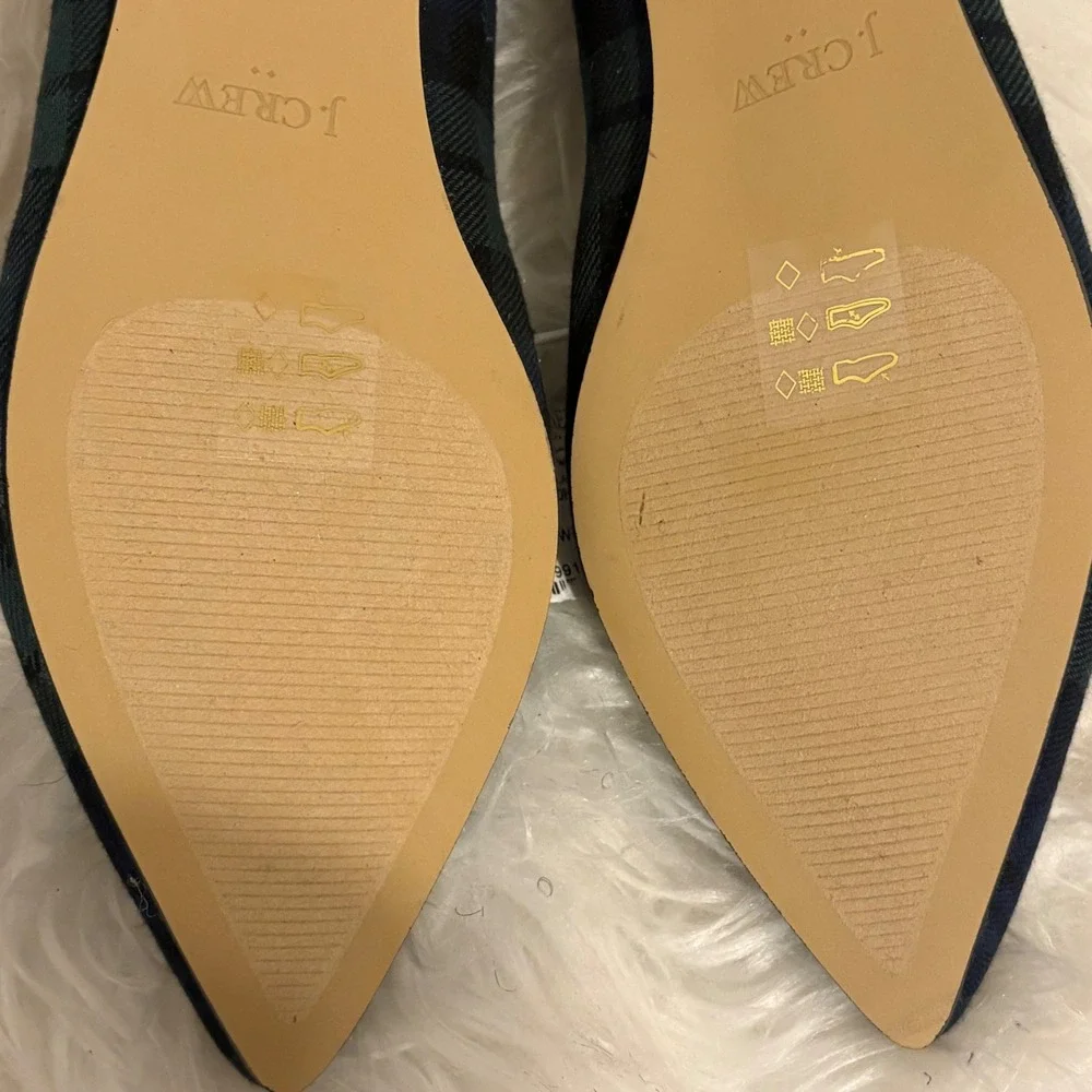 J.Crew Womens Black Watch Plaid Pointed Toe Bow Flats BT216 Size 8