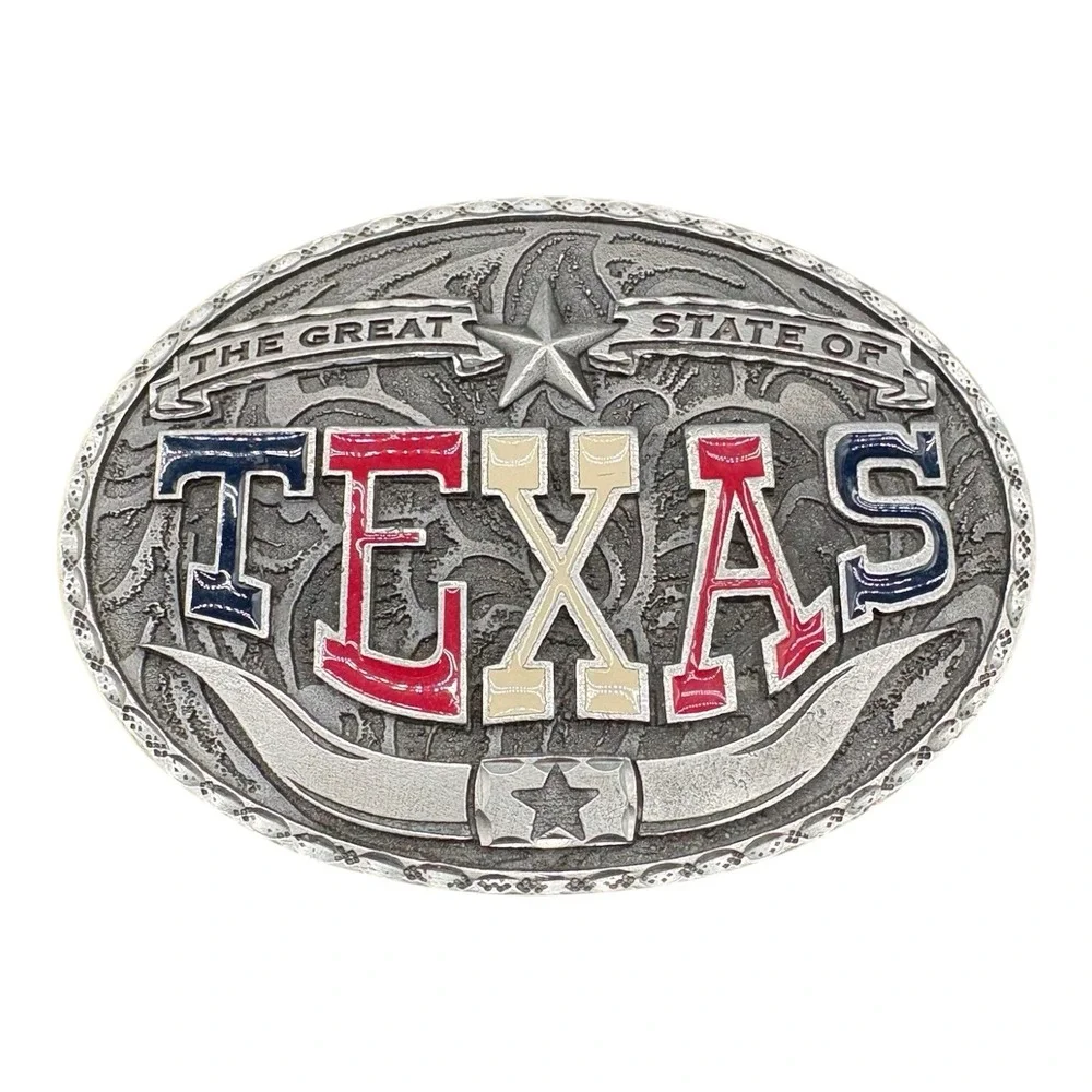 Texas Longhorn Belt Buckle Great‎ State Cowboy Western Silver Tone Vintage