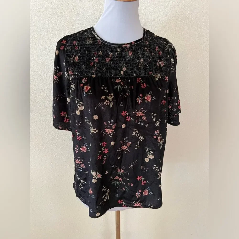 Sanctuary Liam floral velvet smocked peasant blouse NEW SMALL