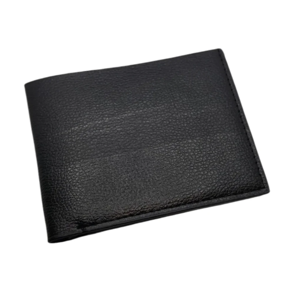 Mens Short Cowhide Leather Embbossed Wallet‎ Black