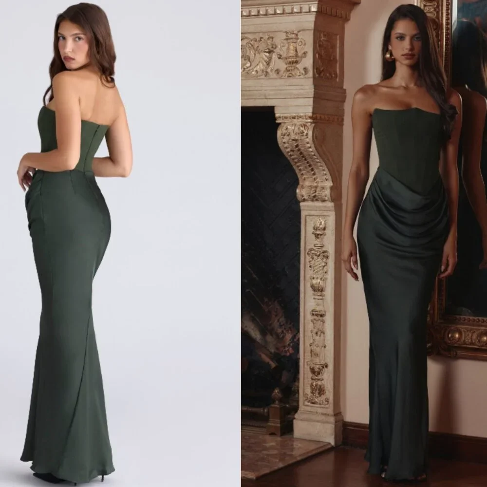 House of CB PERSEPHONE Emerald Green Crepe Strapless Corset Maxi Dress NWOT