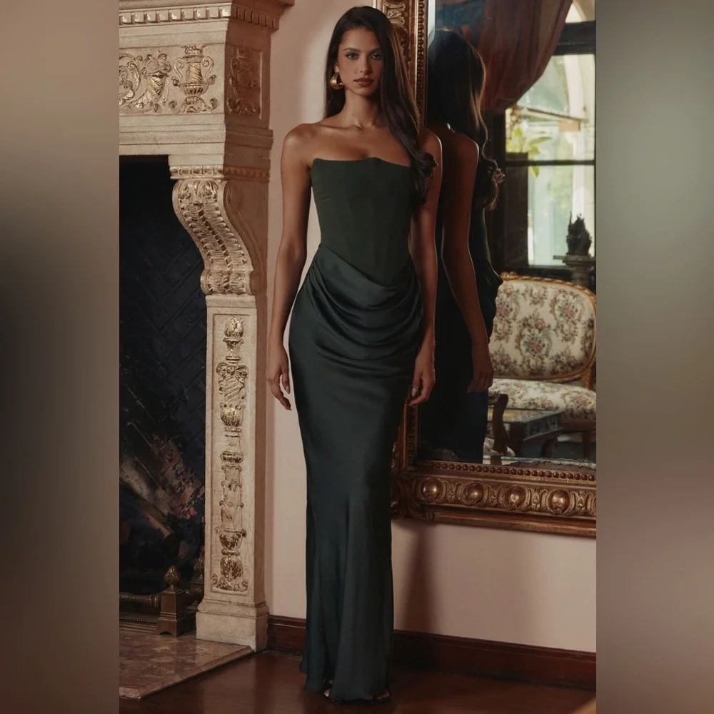 House of CB PERSEPHONE Emerald Green Crepe Strapless Corset Maxi Dress NWOT