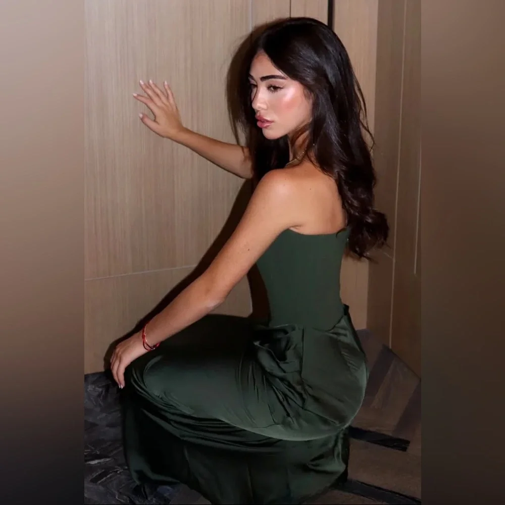 House of CB PERSEPHONE Emerald Green Crepe Strapless Corset Maxi Dress NWOT