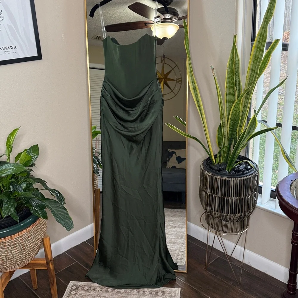 House of CB PERSEPHONE Emerald Green Crepe Strapless Corset Maxi Dress NWOT