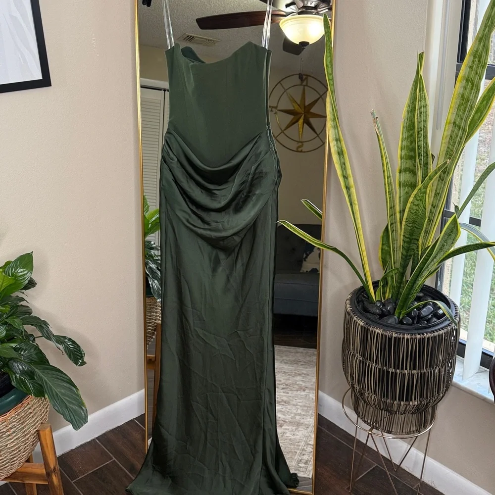 House of CB PERSEPHONE Emerald Green Crepe Strapless Corset Maxi Dress NWOT