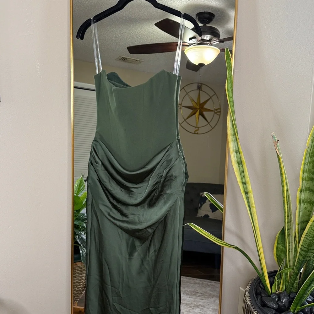 House of CB PERSEPHONE Emerald Green Crepe Strapless Corset Maxi Dress NWOT