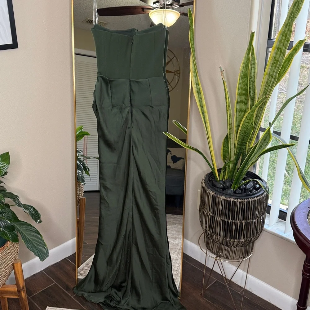 House of CB PERSEPHONE Emerald Green Crepe Strapless Corset Maxi Dress NWOT