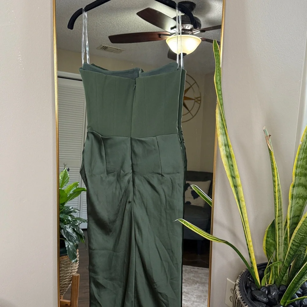 House of CB PERSEPHONE Emerald Green Crepe Strapless Corset Maxi Dress NWOT
