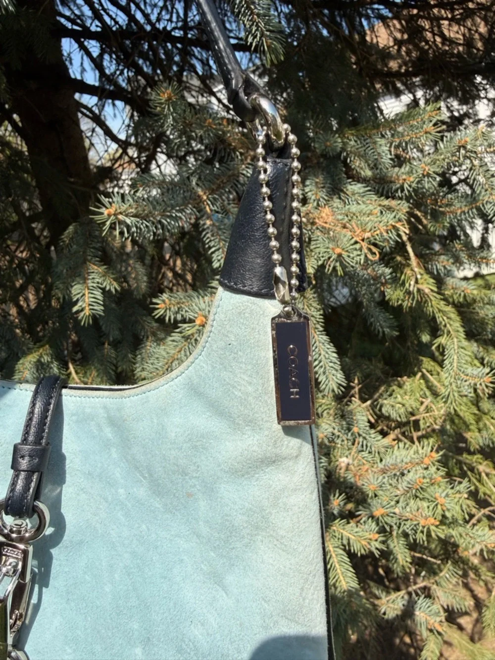 RARE COACH Y2K Baby Blue Suede Mini‎ Hampton Shoulder Bag Vintage