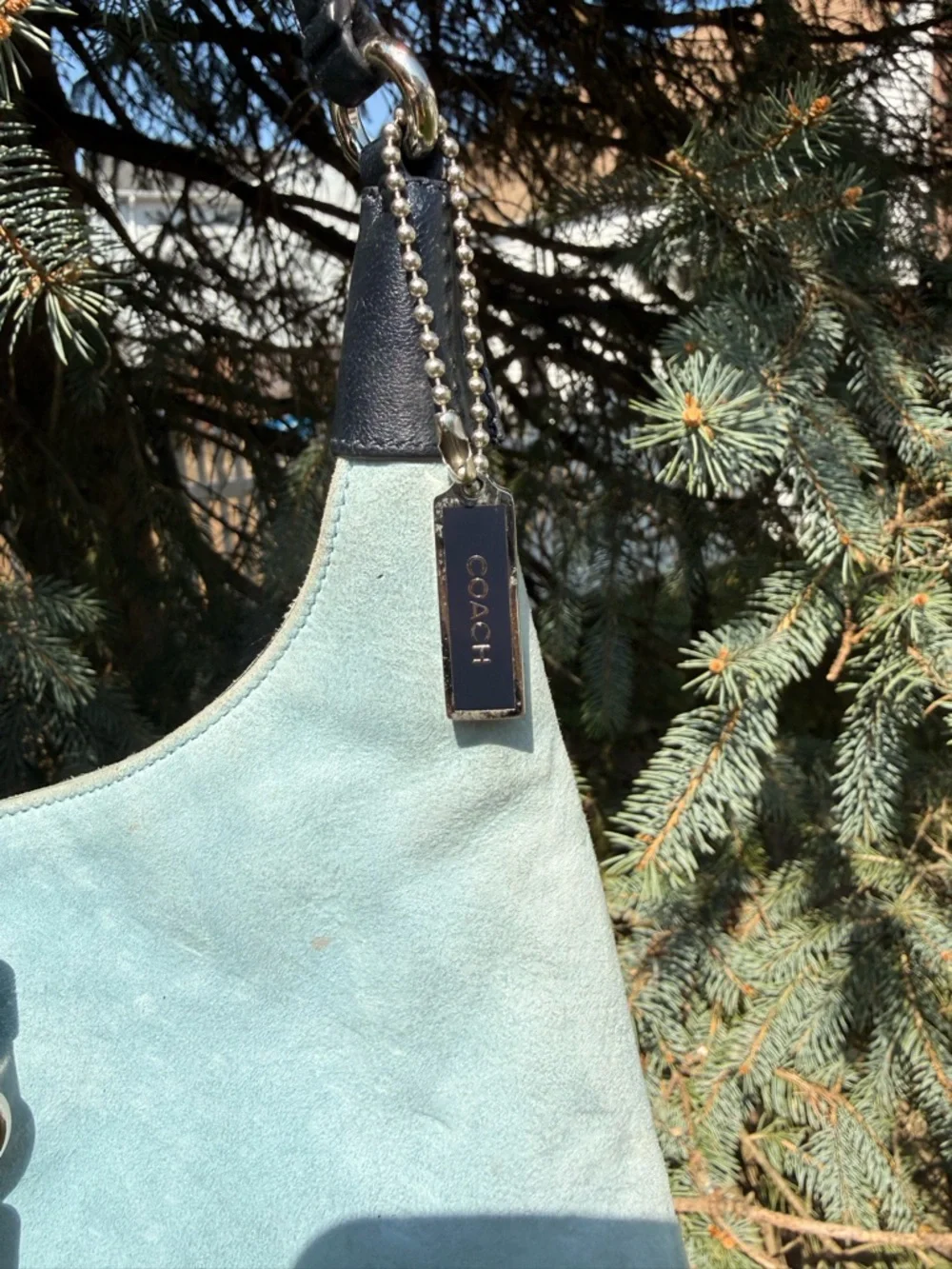 RARE COACH Y2K Baby Blue Suede Mini‎ Hampton Shoulder Bag Vintage
