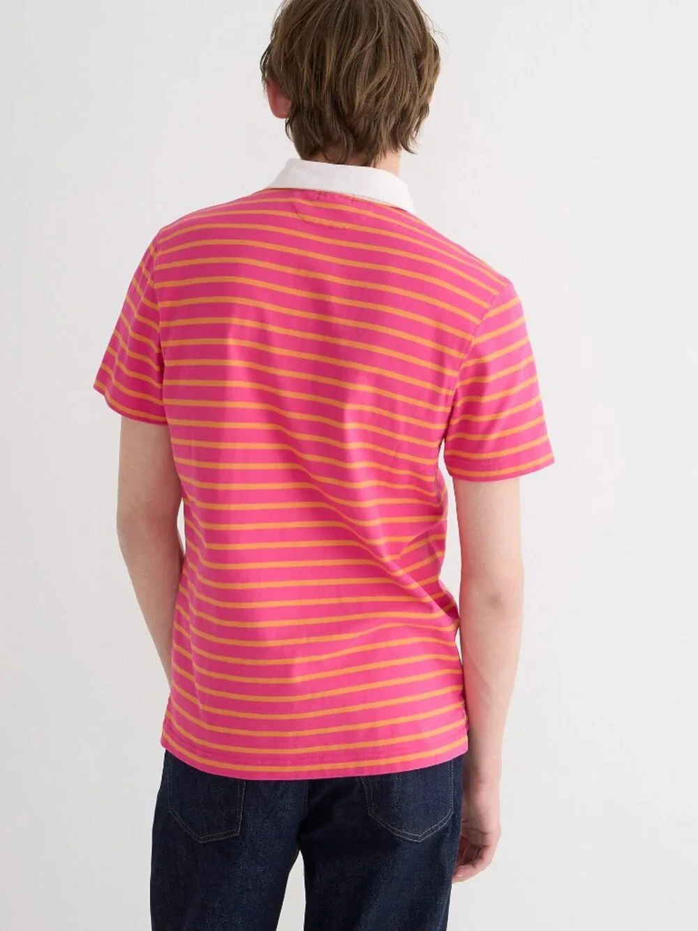 NWT J. Crew Mens Size Large Pink Gold Short Sleeve Rugby Shirt in Stripe NEW
