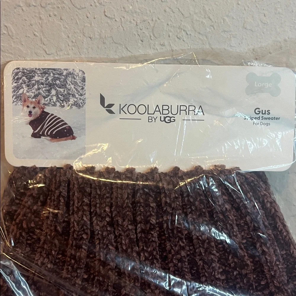 NWT Koolaburra Gus Brown & Cream Striped Knit Dog Sweater size Large