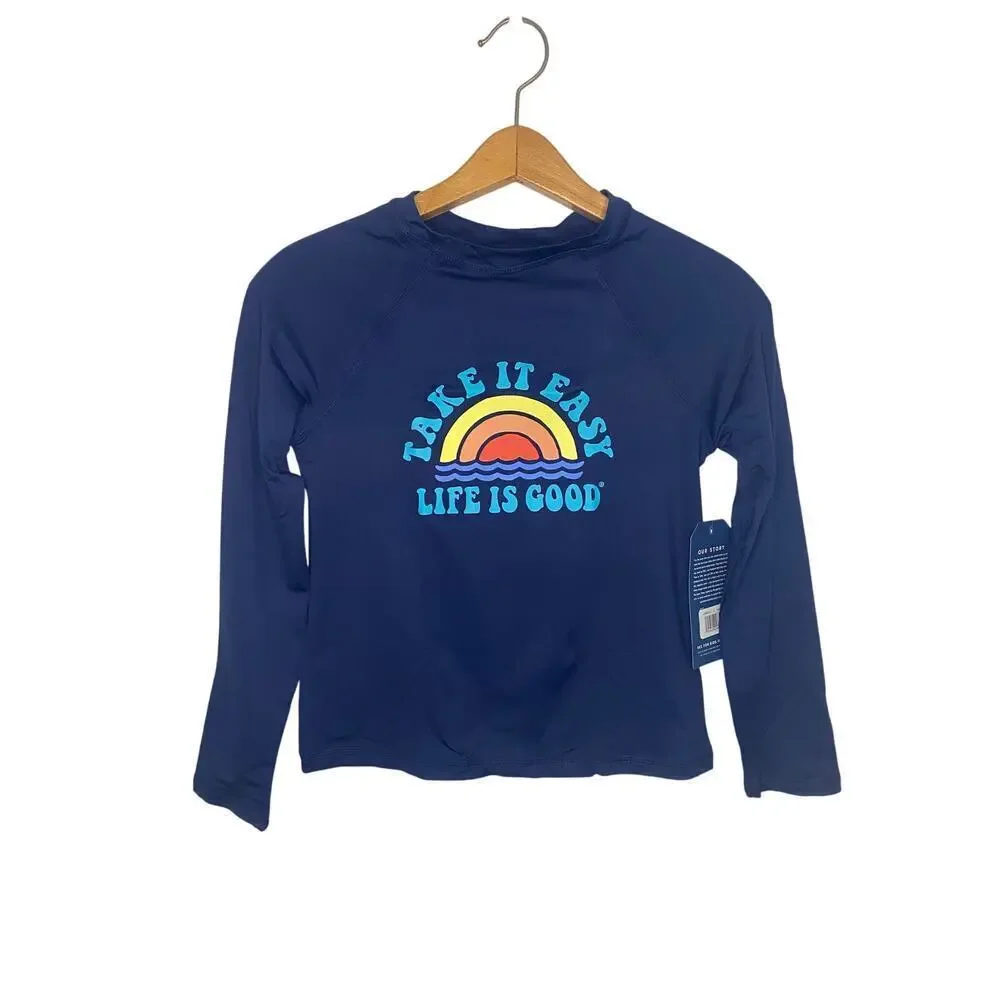 NWT Kids‎ Life Is Good Dark Blue Rash Guard Swim Shirt Size Large Beach Swim