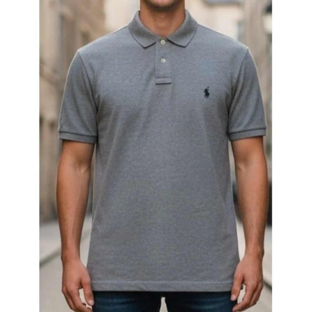 Polo Ralph Lauren Mens M Custom Fit Polo Shirt Heather Gray Short Sleeve‎
