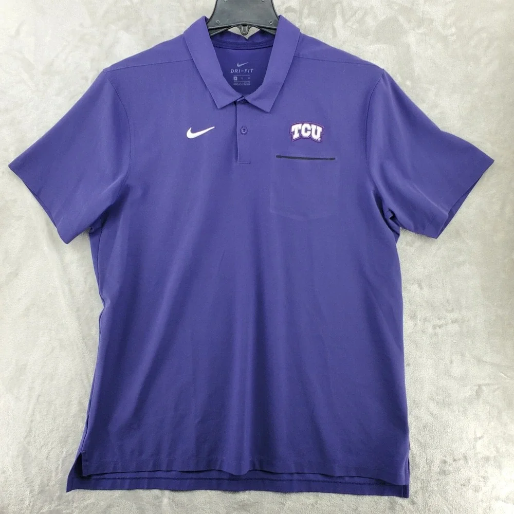 Nike DRI-FIT Performance TCU Horned Frogs Purple Men's Polo‎ size XL