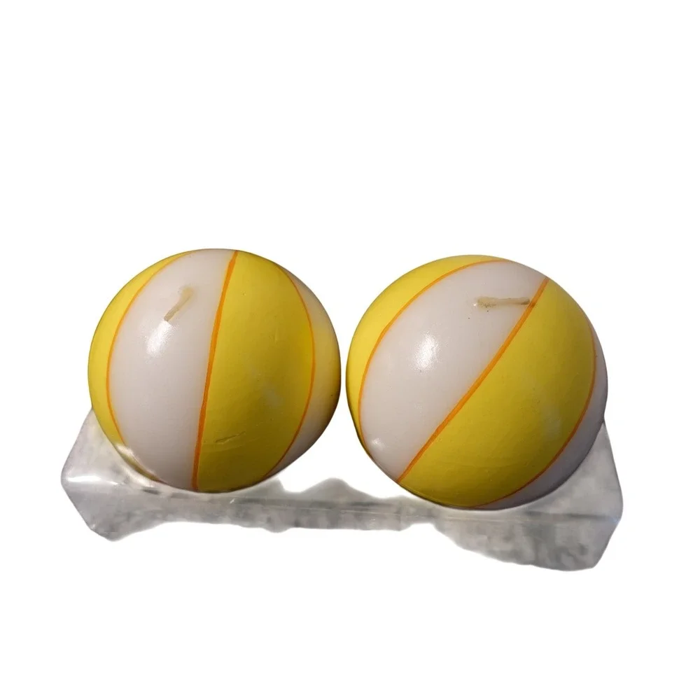 Target‎ 2005 Beach Ball Candles Set of 2 Yellow White Striped Summer Decor NEW