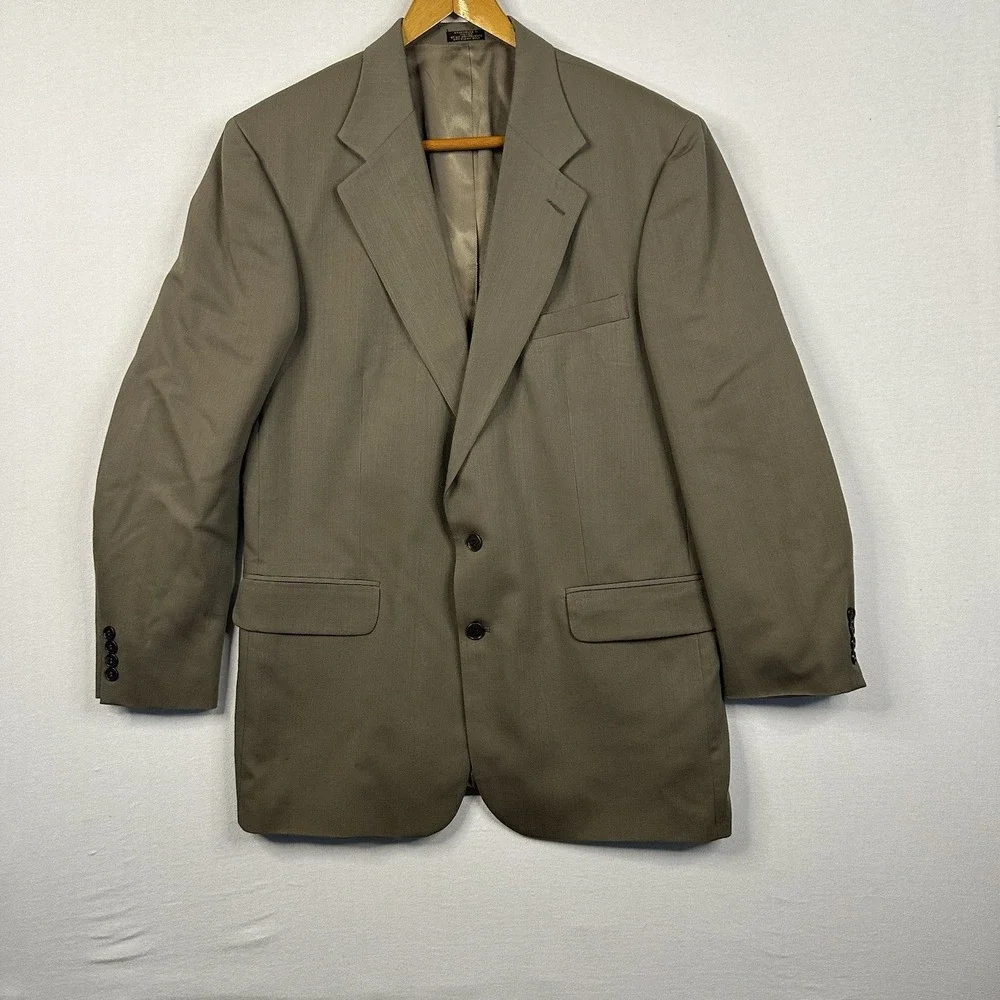 Oscar de la Renta Men Blazer 100% Wool Sport Coat Olive Grn 44L W38‎ Date Night
