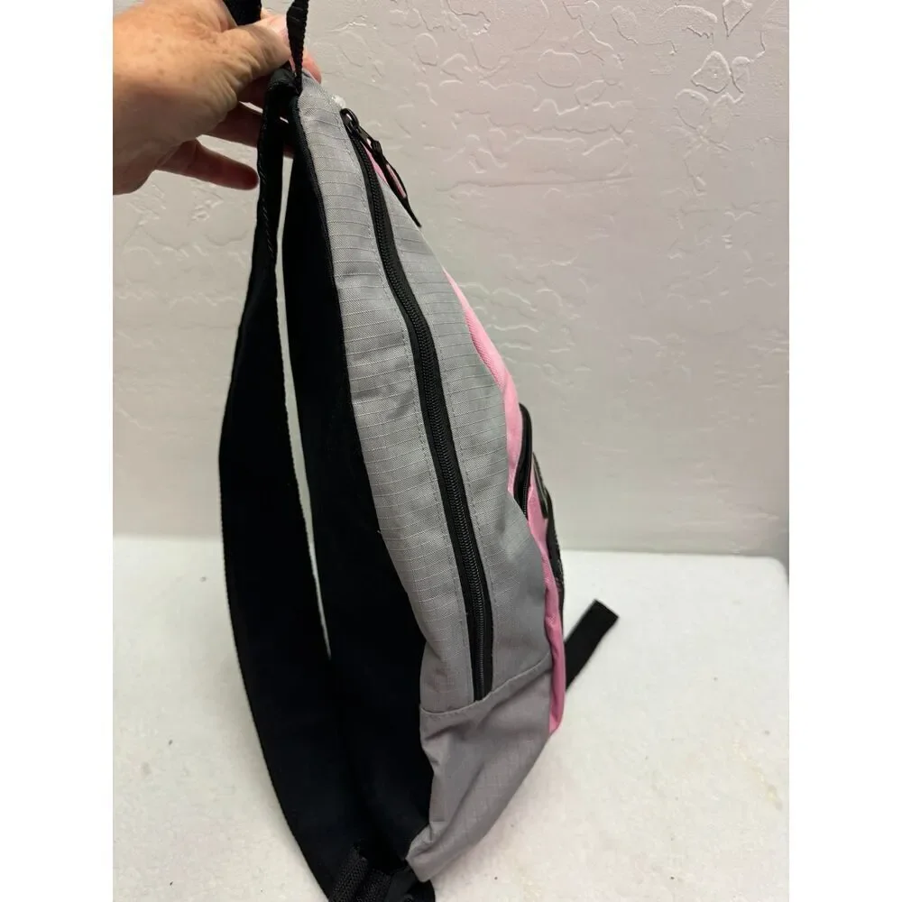 Embark Gray Pink Single Strap Sling Backpack‎ Front Mesh Pocket Zip Closures