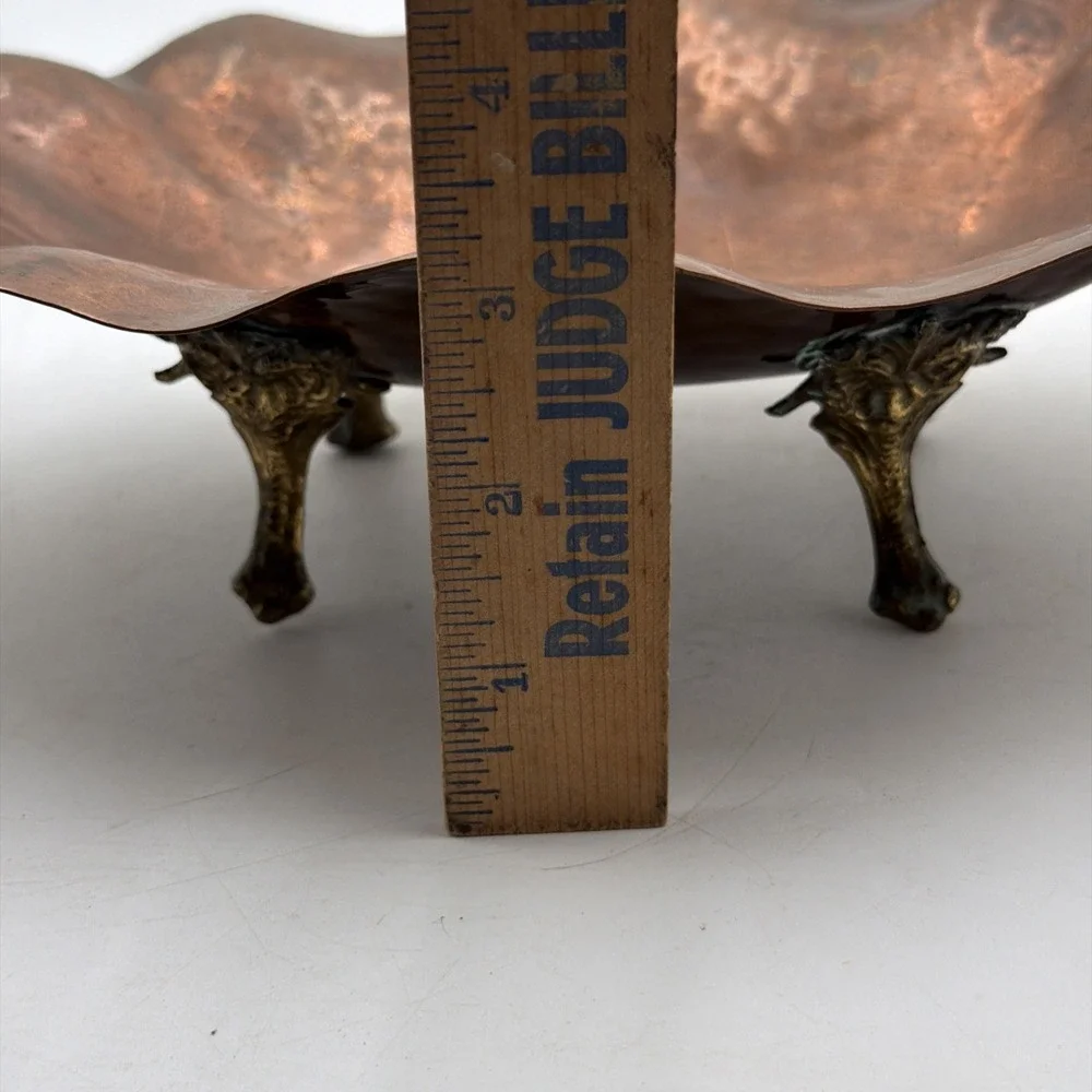 Rare Vintage MCM Copper Brass GRAPES Footed Brass Feet Console Bowl 11 3/4