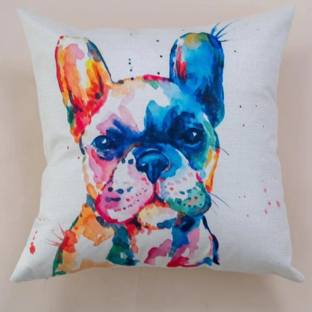Colorful French Bulldog Throw Pillow Cover Dog Art Frenchie Decor Zip 18x18 NWT