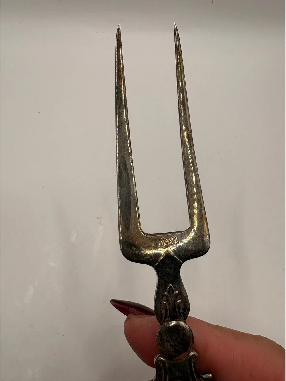 Vintage Swedish Silverplate Pickle Fork Pig Handle Serving Fork Made Sweden