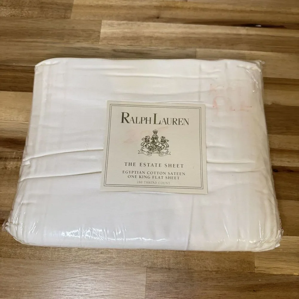 NOS Ralph Lauren The Estate Sheet KING FLAT Egyptian Cotton‎ Sateen BONE