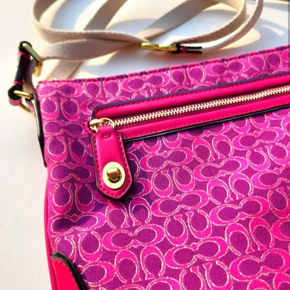 Coach Pink Signature Lurex Crossbody Bag
