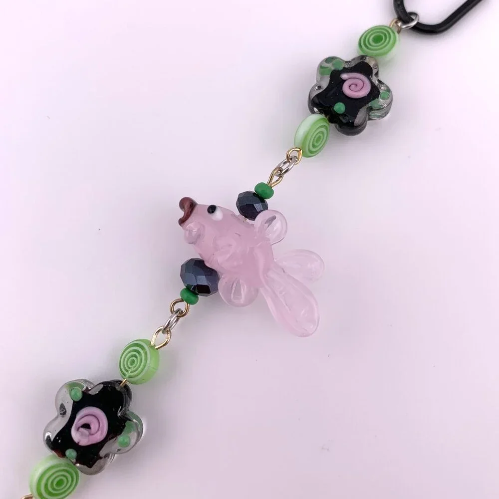 Fish & Flowers Pink Black Lime Green Ocean Life Beach Car Charm Suncatcher CC127